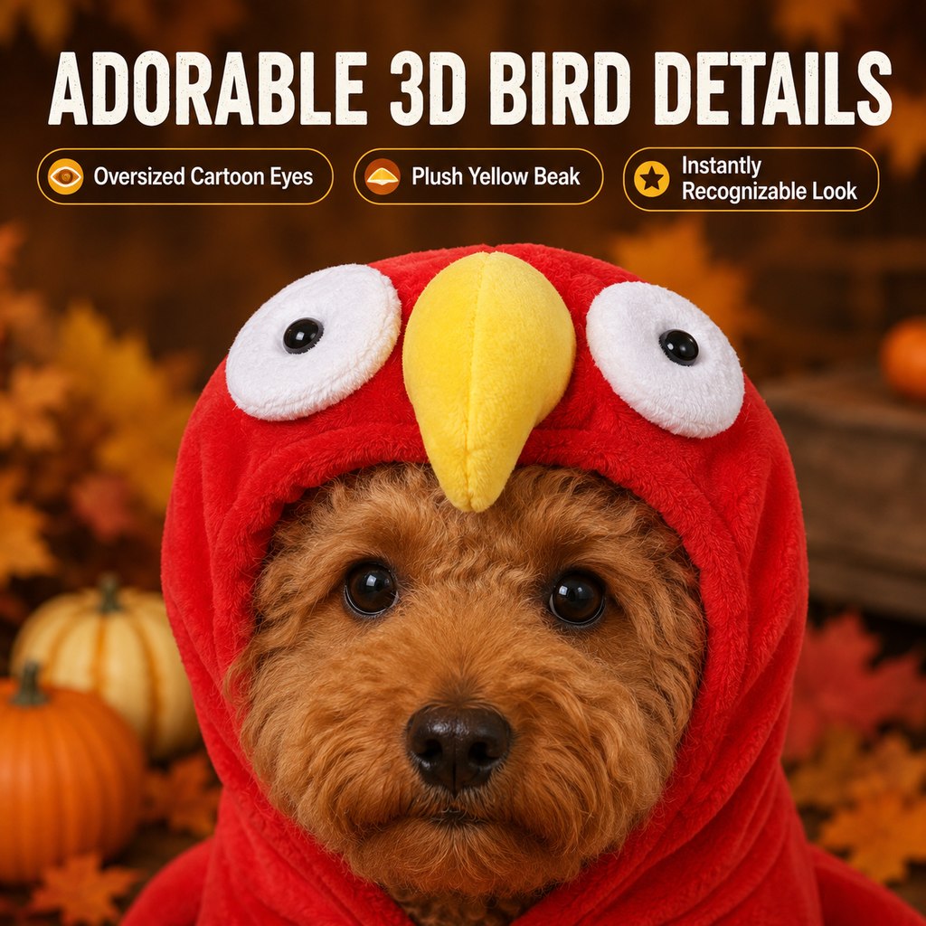 Festive Hooded Pet Costume – Colorful Winged Bird Outfit for Dogs and Cats Holiday Photos