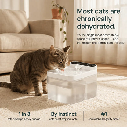 Tepaw Clear Filterless Cat Water Fountain – Electric Pet Water Dispenser with Transparent Dual-Tank