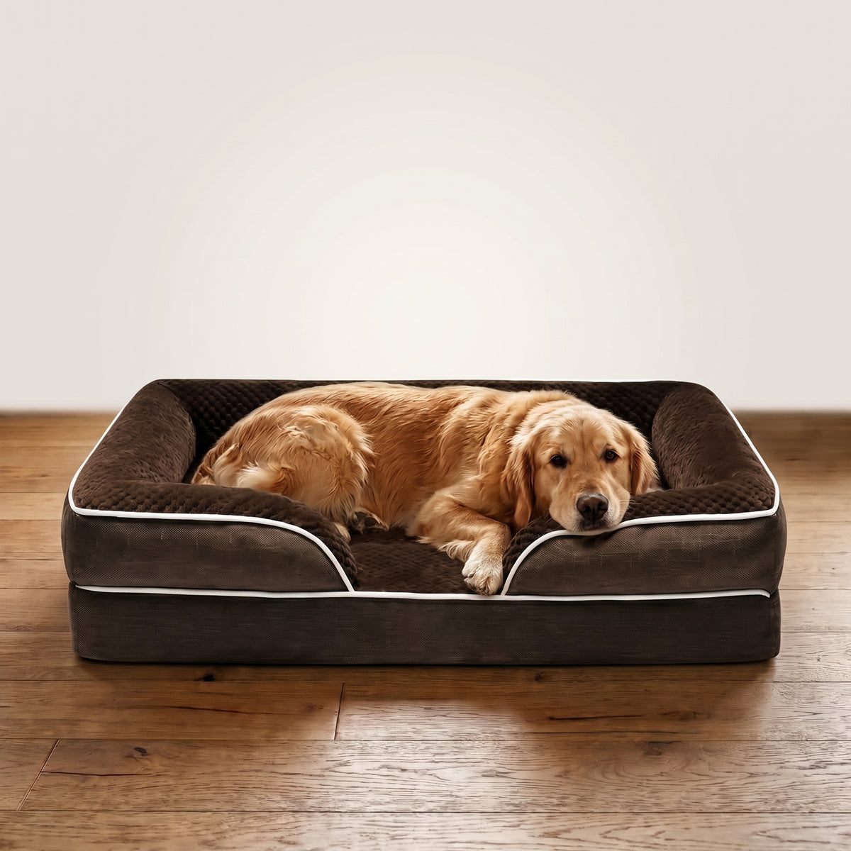 Orthopedic Bolster Pet Sofa Bed – Waterproof Non-Slip Dog Couch with Supportive Headrest Cushion