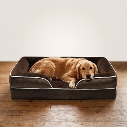 Orthopedic Bolster Pet Sofa Bed – Waterproof Non-Slip Dog Couch with Supportive Headrest Cushion