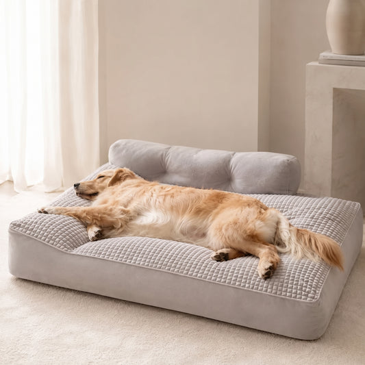 Cozy Bolster Dog Bed – Supportive Couch Lounger with Removable Washable Cover for Sleeping Pets