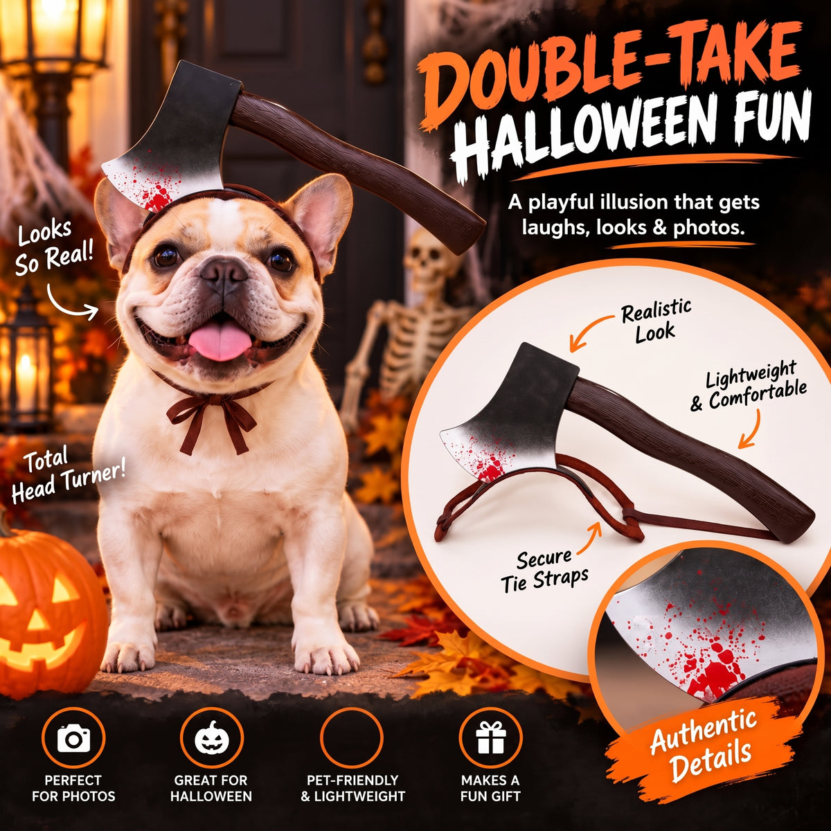 Funny Halloween Pet Headband – Novelty Illusion Costume Prop With Tie Straps for Dogs and Cats