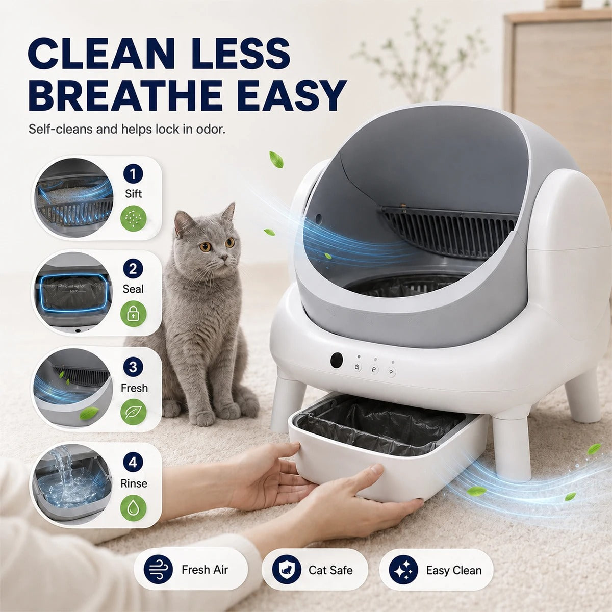 Purvue Smart Self-Cleaning Cat Litter Box – Automatic Open-Air Pet Waste Sifting System with Odor Control