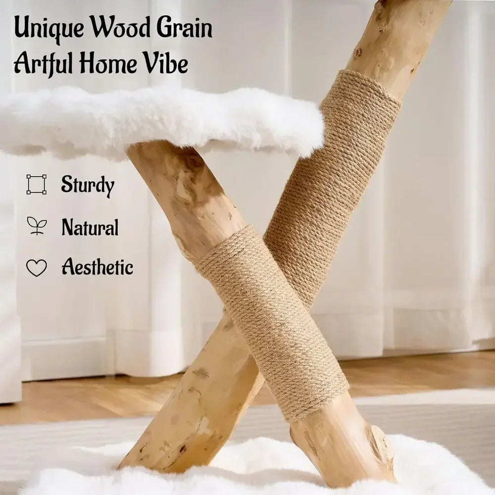 Cozy Modern Cat Tree – Elevated Perch Lounger With Scratching Post and Hanging Ball