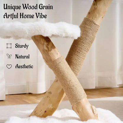 Cozy Modern Cat Tree – Elevated Perch Lounger With Scratching Post and Hanging Ball