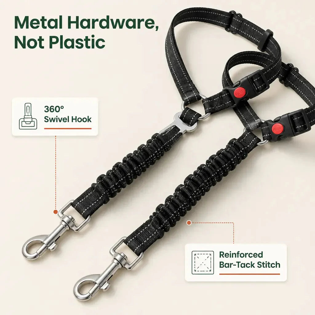 Shock-Absorbing Dog Car Seatbelt – Bungee Vehicle Safety Tether with Reflective Headrest Restraint Strap and Swivel Hook