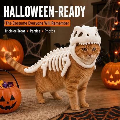Dinosaur Skeleton Pet Costume – Halloween 3D Skull Hood Cat Cosplay Outfit