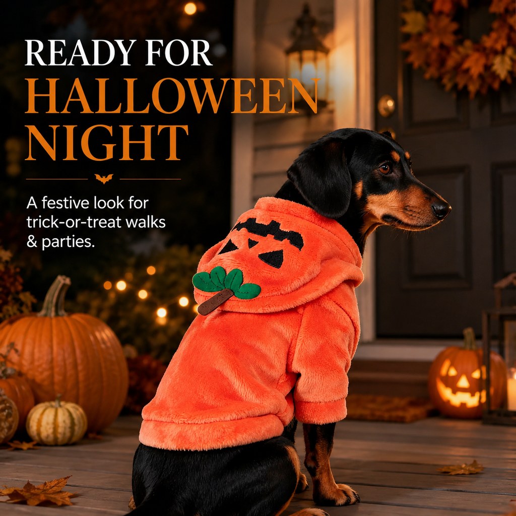 Festive Halloween Dog Costume Hoodie – Cozy Hooded Pet Apparel for Fall Holiday Photos and Dress-Up