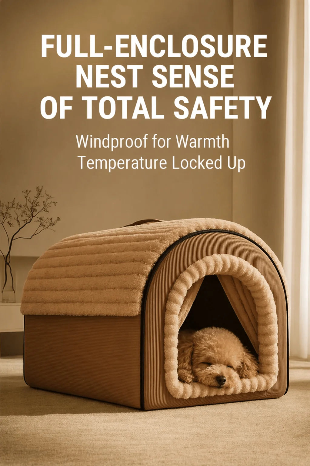 Cozy Enclosed Dog House – Warm Covered Indoor Pet Cave with Privacy Curtains and Cushion