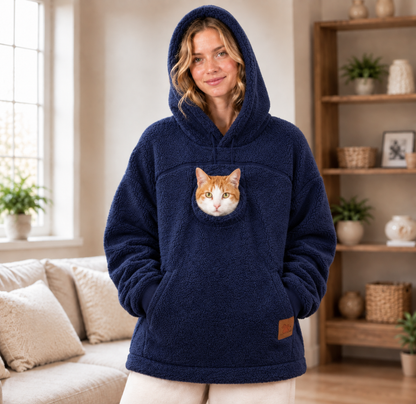 Hands-Free Plain Pet Carrier Hoodie Fleece – Kangaroo Pouch Sweatshirt with Zipper Pockets for Cats and Small Dogs