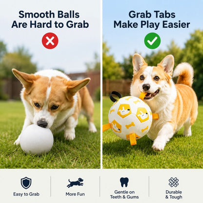 Interactive Grab-Tab Dog Soccer Ball – Backyard Fetch, Chase & Tug Toy for Active Dogs