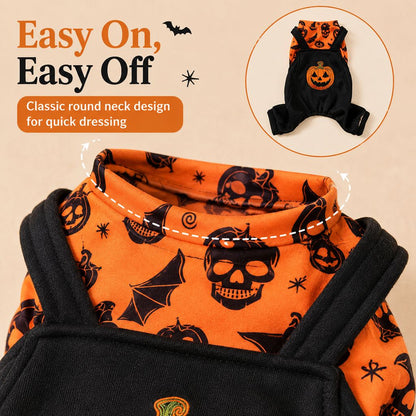 Festive Pumpkin Dog Jumpsuit – Spooky Halloween Costume Apparel for Puppy Parties and Holiday Trick-or-Treating Photos