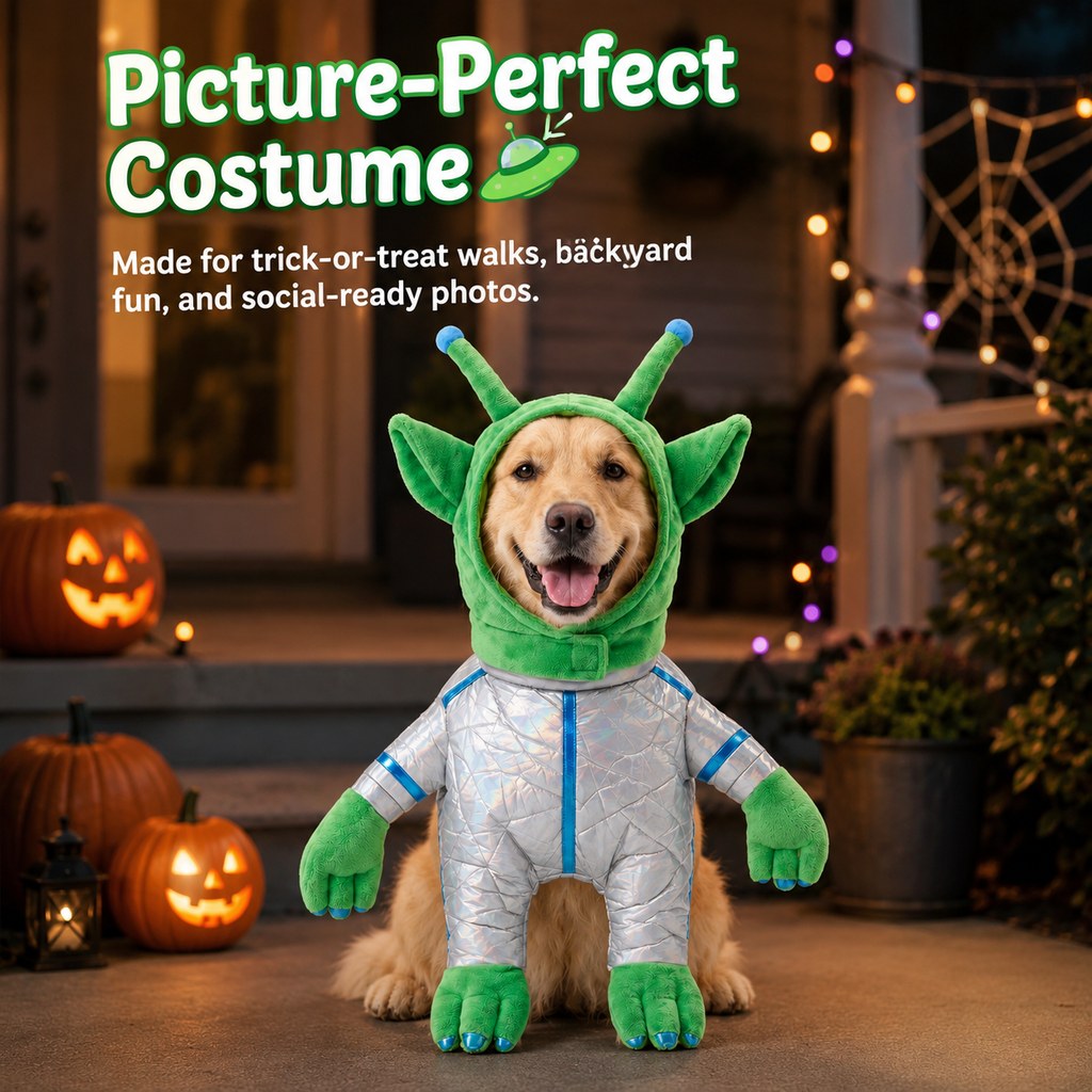 Funny Alien Pet Costume – Standing Space Outfit for Halloween Dog Parties and Photos
