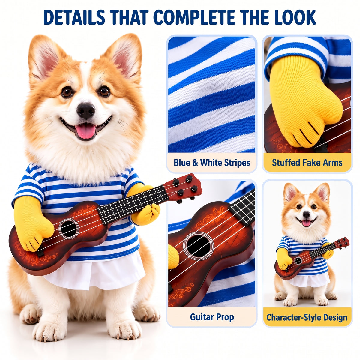 Funny Guitar Dog Costume – Standing Musician Outfit with Prop Instrument for Halloween Party Photos