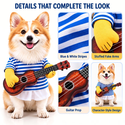 Funny Guitar Dog Costume – Standing Musician Outfit with Prop Instrument for Halloween Party Photos