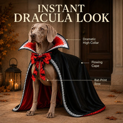 Vampire Cape Dog Halloween Costume – Dracula Cloak with Lace Trim Collar and Bat Bowknot for Parties