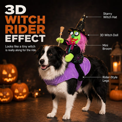 Riding Witch Pet Halloween Costume – 3D Doll Saddle Harness For Dogs And Cats
