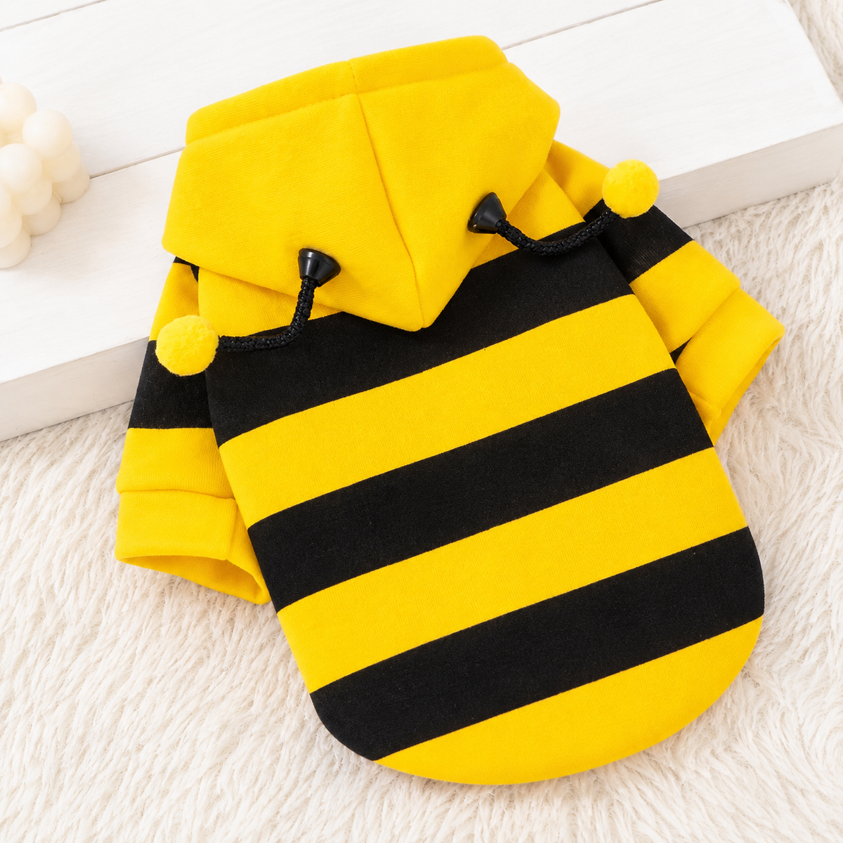 Bumblebee Hooded Pet Costume – Striped Antenna Apparel for Dogs and Cats