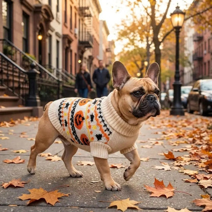 Cozy Pumpkin Dog Sweater – Halloween Pet Apparel with Turtleneck Collar for Cold-Weather Holiday Walks