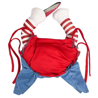 Spooky Cosplay Pet Halloween Costume – Striped Overalls Jumpsuit with Toy Knife for Holiday Dress-Up