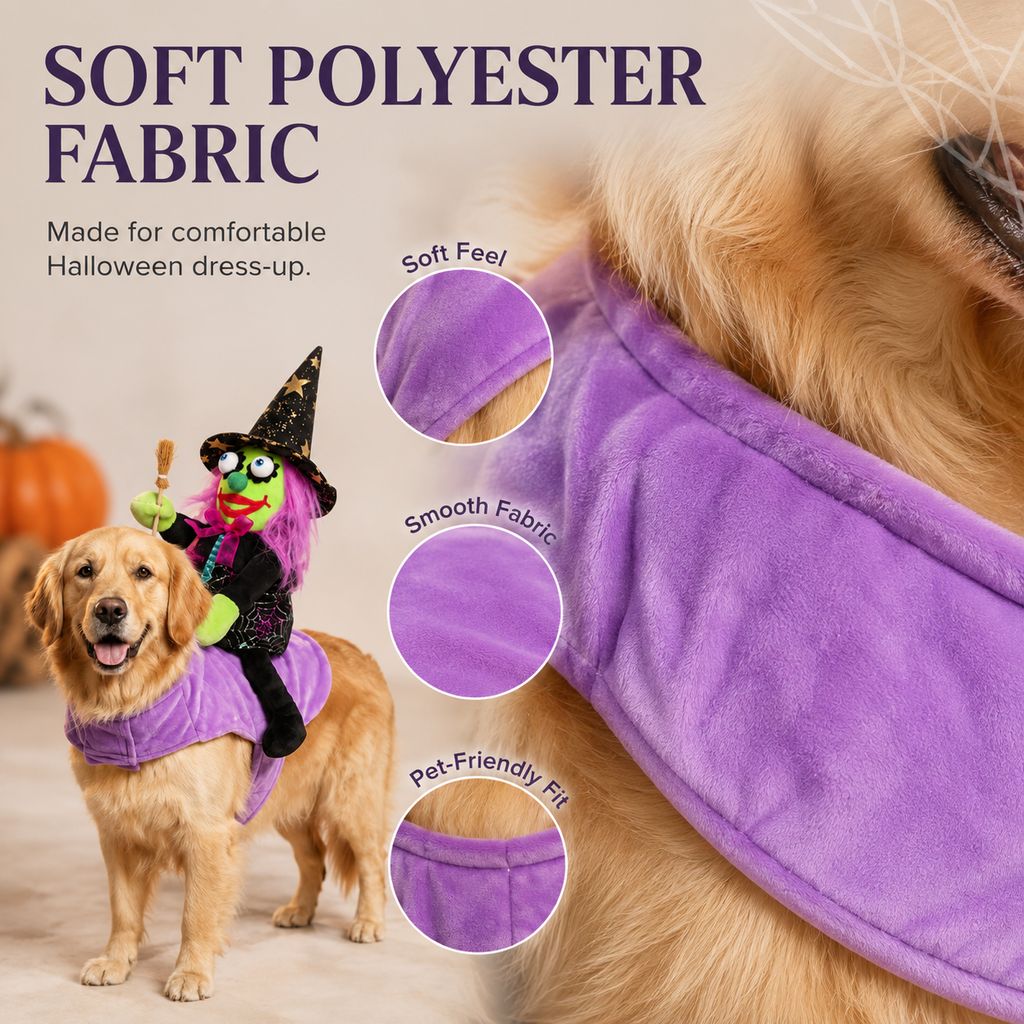 Riding Witch Pet Halloween Costume – 3D Doll Saddle Harness For Dogs And Cats