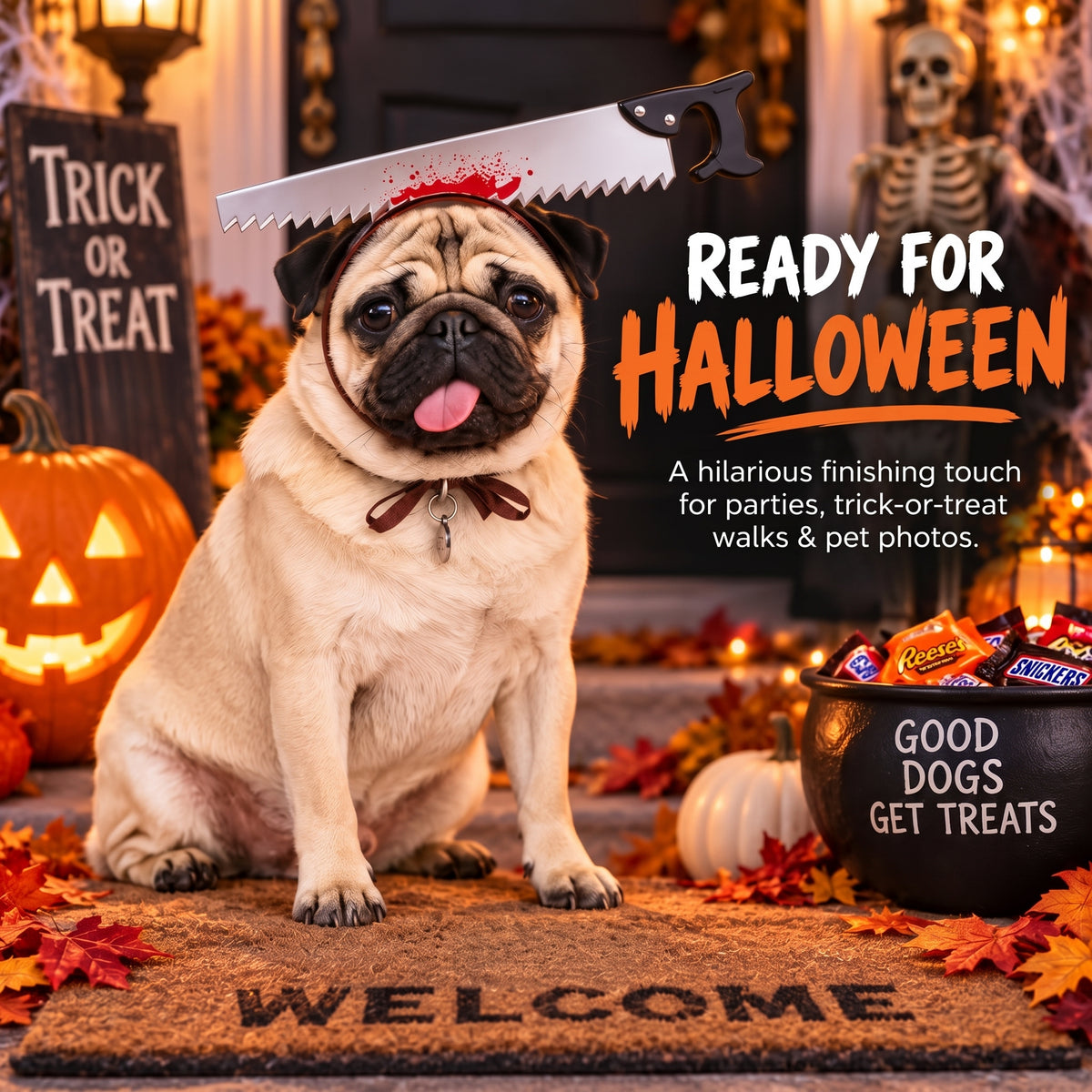 Funny Halloween Pet Headband – Novelty Illusion Costume Prop With Tie Straps for Dogs and Cats