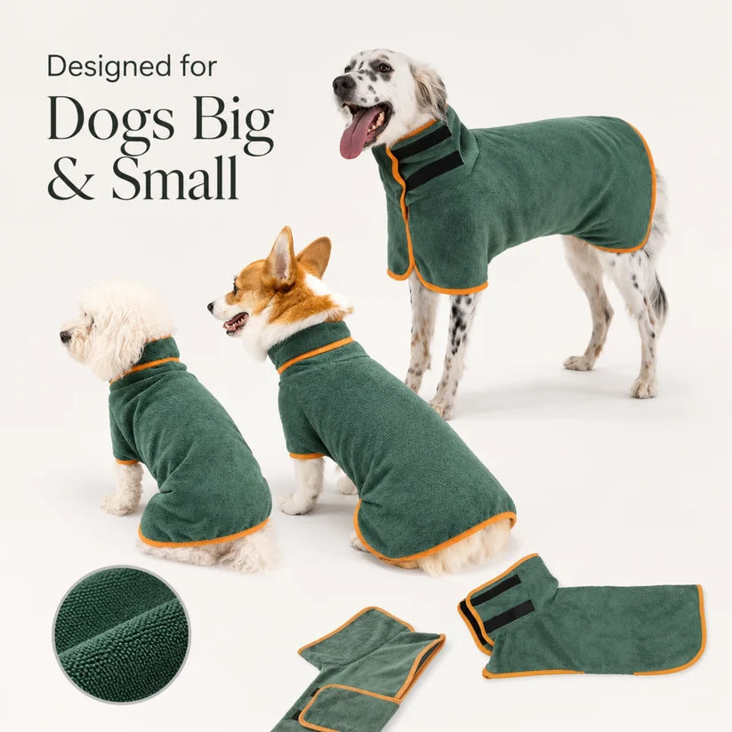 Fast-Drying Wrap Dog Bathrobe – Absorbent Pet Drying Coat with Adjustable Neck Collar for Bath Time Grooming