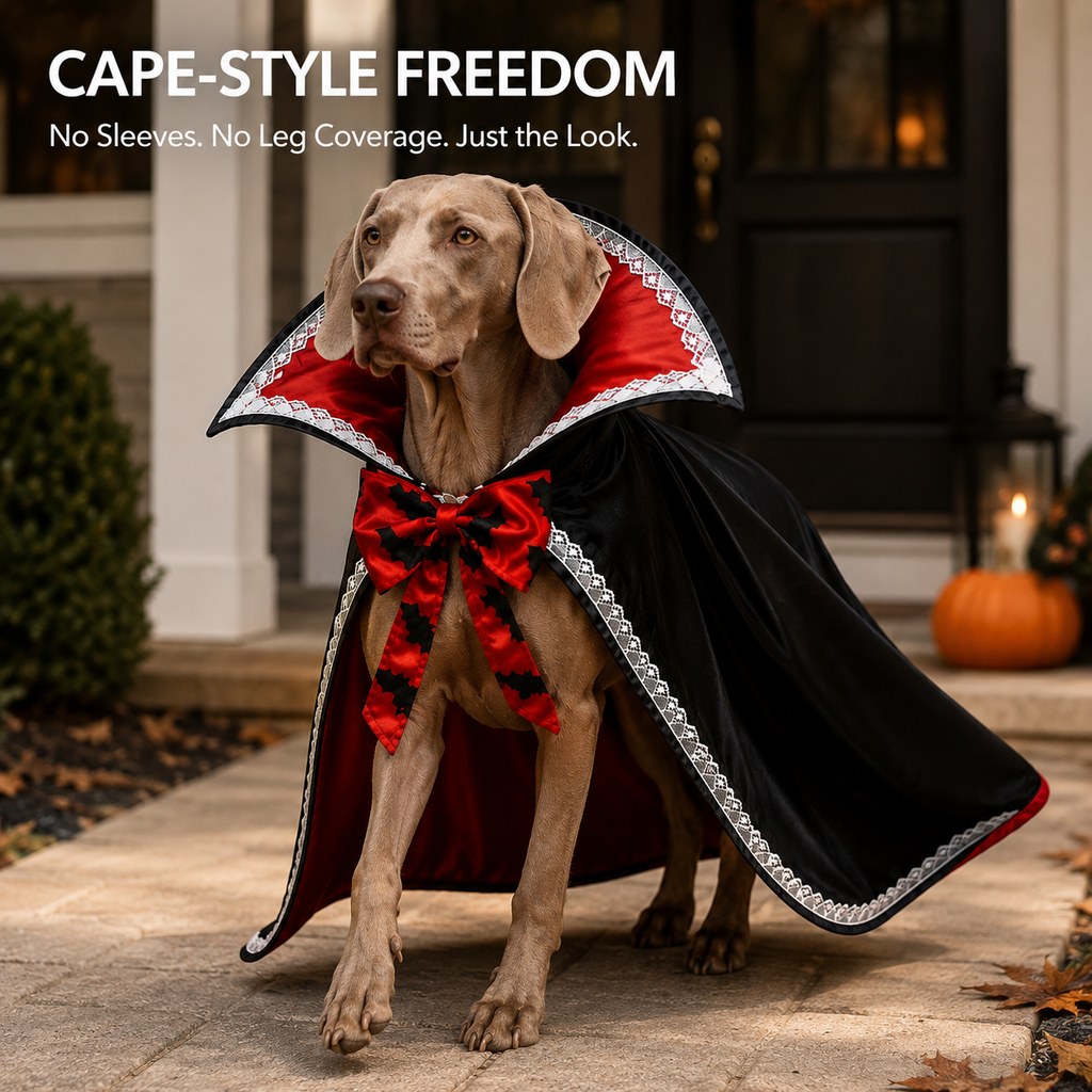 Vampire Cape Dog Halloween Costume – Dracula Cloak with Lace Trim Collar and Bat Bowknot for Parties