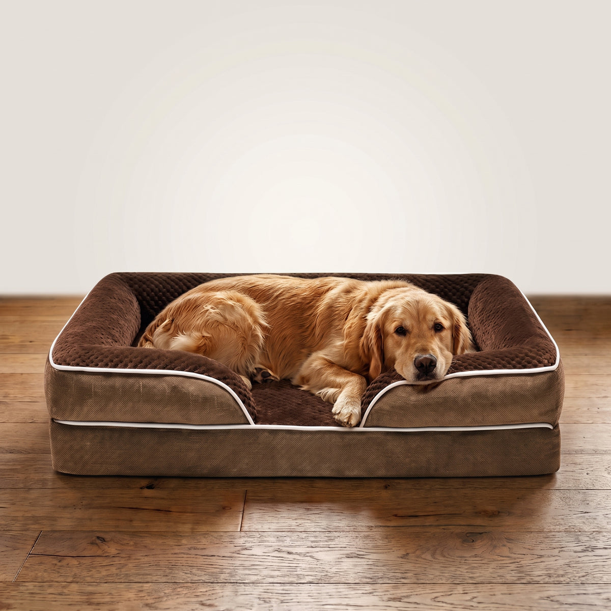 Orthopedic Bolster Pet Sofa Bed – Waterproof Non-Slip Dog Couch with Supportive Headrest Cushion