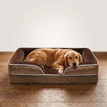 Orthopedic Bolster Pet Sofa Bed – Waterproof Non-Slip Dog Couch with Supportive Headrest Cushion