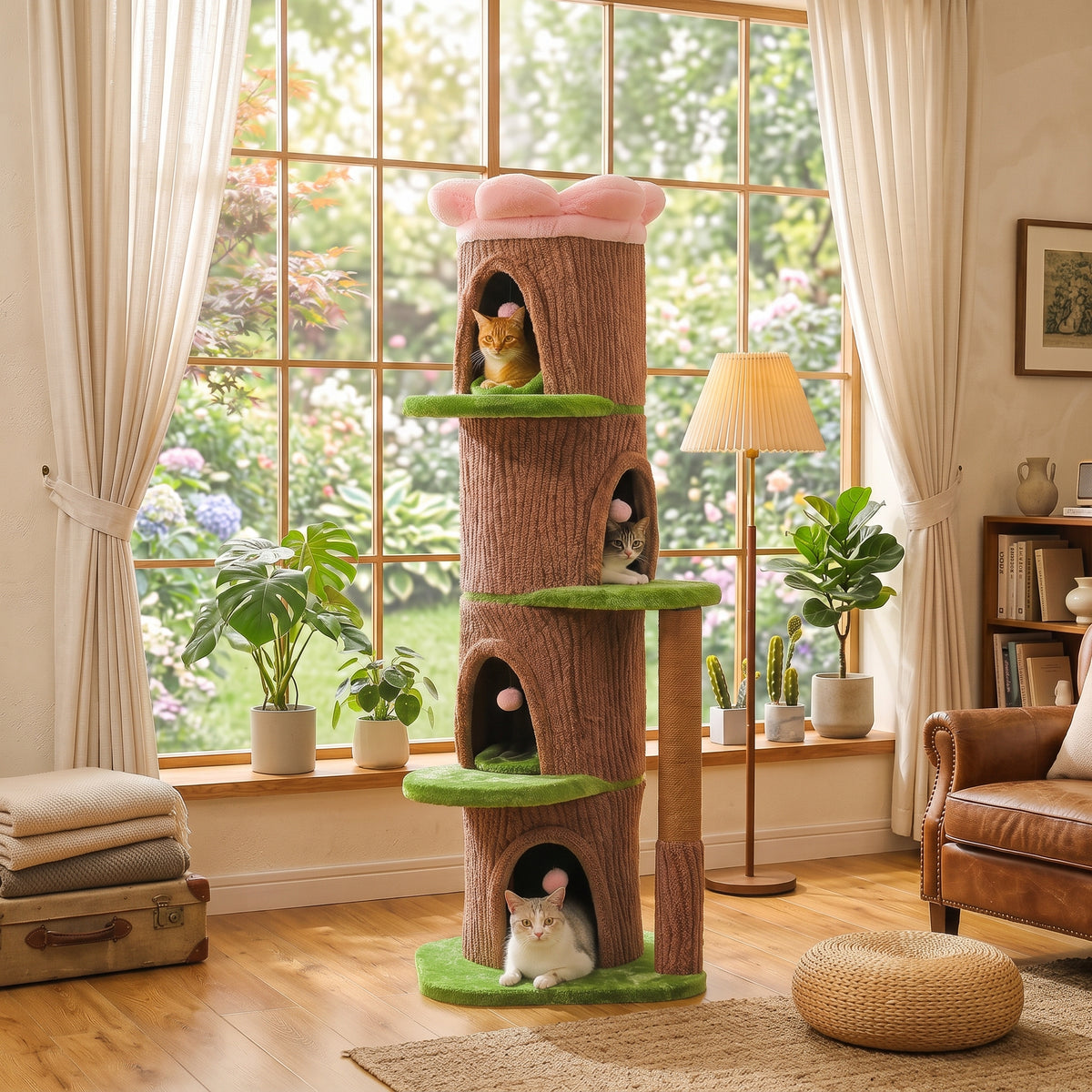 Flower Perch Cat Tree – Multi-Level Indoor Tower with Condo Cave and Scratching Post