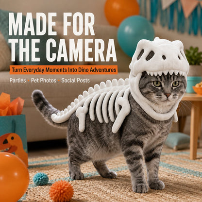 Dinosaur Skeleton Pet Costume – Halloween 3D Skull Hood Cat Cosplay Outfit