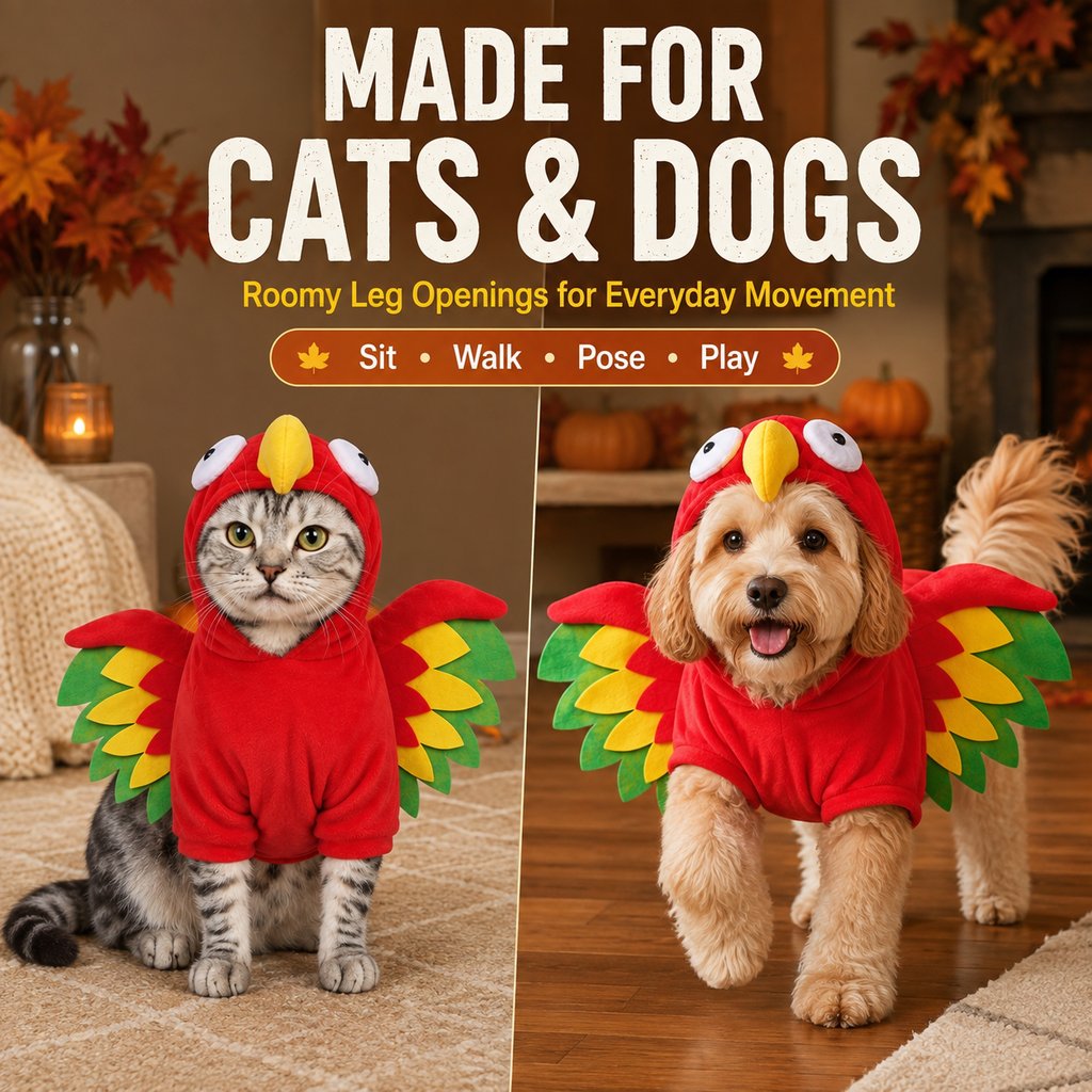Festive Hooded Pet Costume – Colorful Winged Bird Outfit for Dogs and Cats Holiday Photos