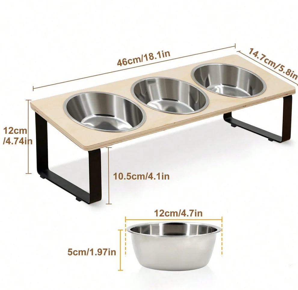 Elevated Tilted Cat Feeder – 3-Bowl Neck-Protection Food and Water Station with Spill-Proof Mat