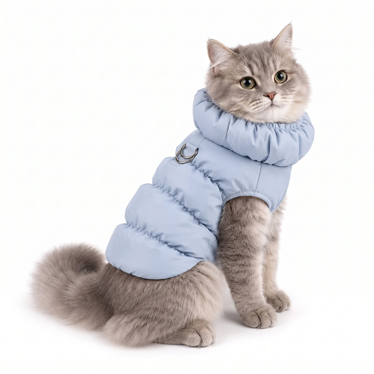 Warm Puffer Dog Coat – Integrated Leash Ring Cold-Weather Walking Vest Outfit for Small Dogs and Cats