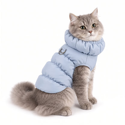 Warm Puffer Dog Coat – Integrated Leash Ring Cold-Weather Walking Vest Outfit for Small Dogs and Cats