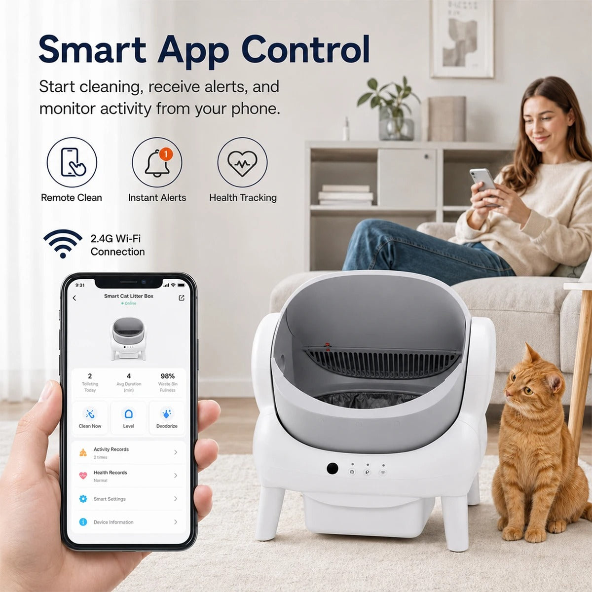 Purvue Smart Self-Cleaning Cat Litter Box – Automatic Open-Air Pet Waste Sifting System with Odor Control