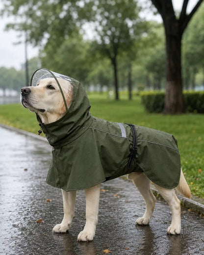 Waterproof Reflective Dog Raincoat – Clear Visor Hooded Pet Rain Jacket with Adjustable Belly Strap for Rainy Day Outdoor Walking