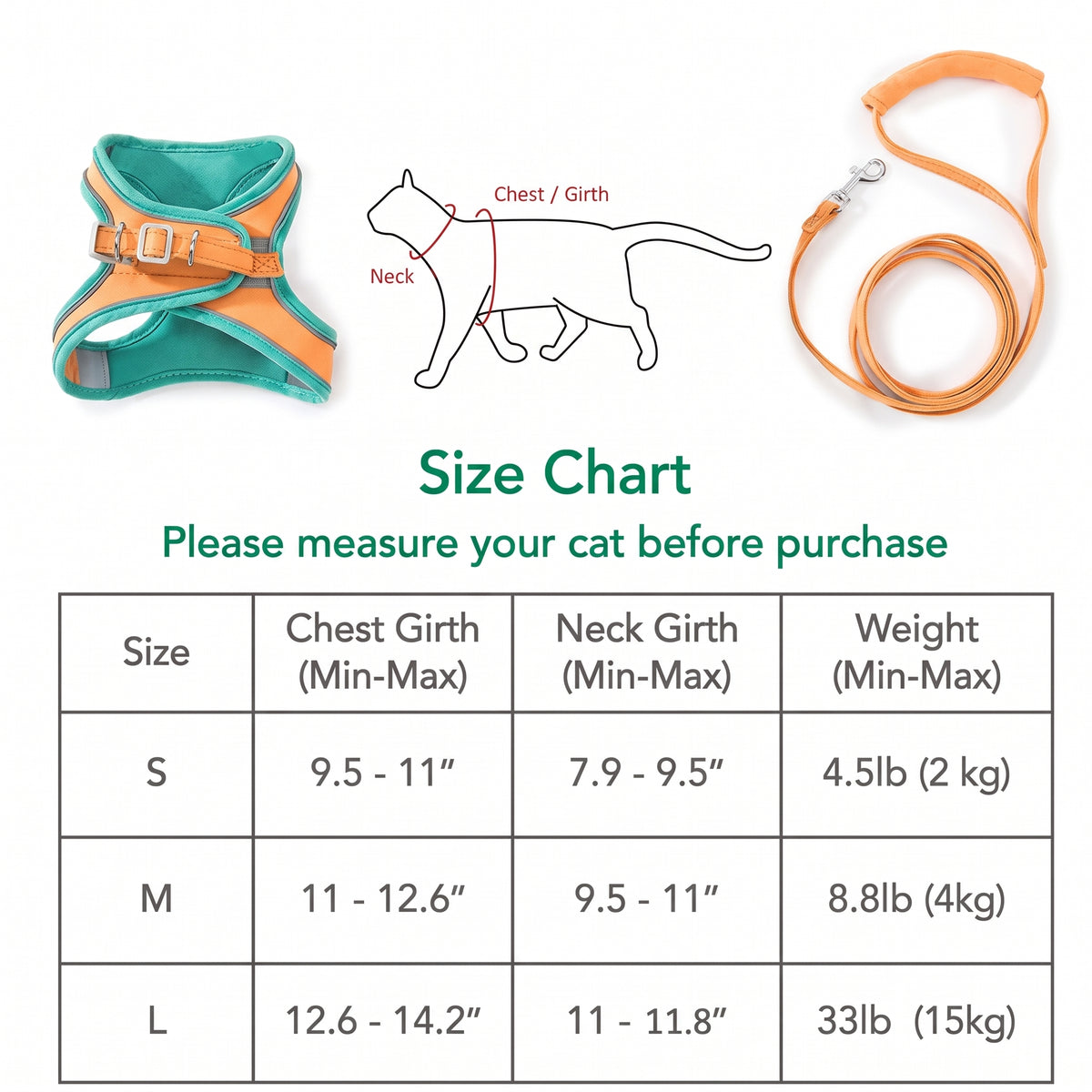 Escape-Proof Reflective Cat Harness – Adjustable Step-In Walking Vest with Matching Leash for Outdoor Safety