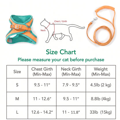 Escape-Proof Reflective Cat Harness – Adjustable Step-In Walking Vest with Matching Leash for Outdoor Safety