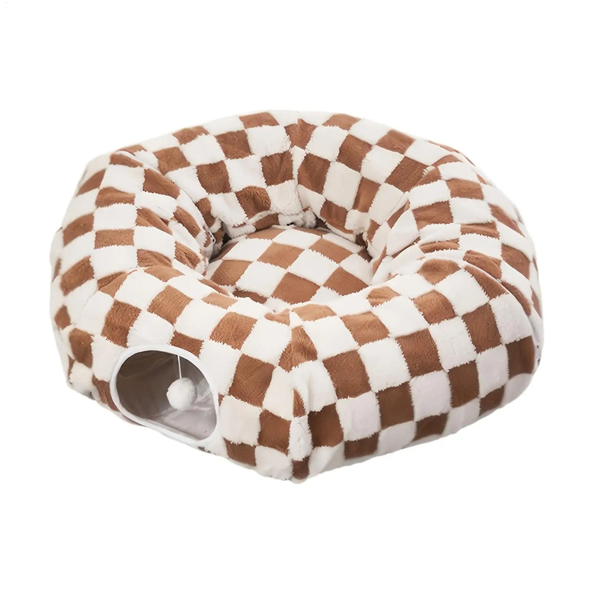 Interactive 2-in-1 Cat Tunnel Bed – Convertible Round Donut Cave with Hanging Toy Ball for Indoor Cats & Kittens