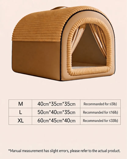 Cozy Enclosed Dog House – Warm Covered Indoor Pet Cave with Privacy Curtains and Cushion