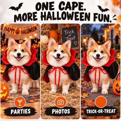 Vampire Collar Pet Cape – Halloween Dog and Cat Costume with Tie Closure