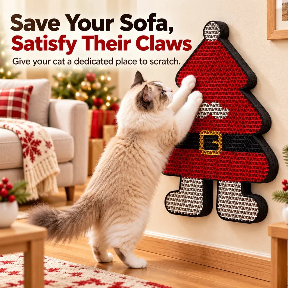 Festive Santa Wall Cat Scratcher – Vertical Hanging Holiday Scratching Board for Indoor Kittens