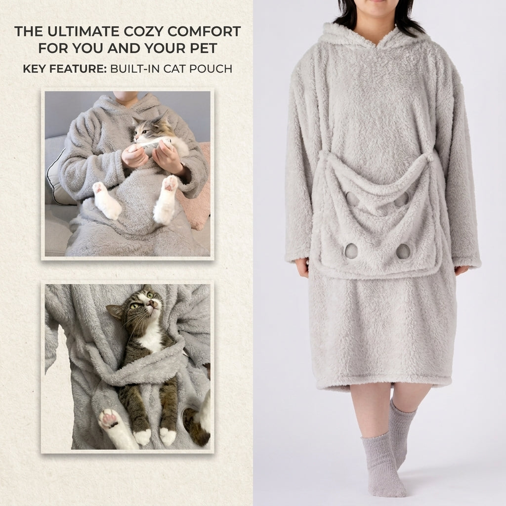 Cozy Pouch Pet Oversized Hoodie – Kangaroo Pocket Cat Carrier Loungewear Dress for Snuggling