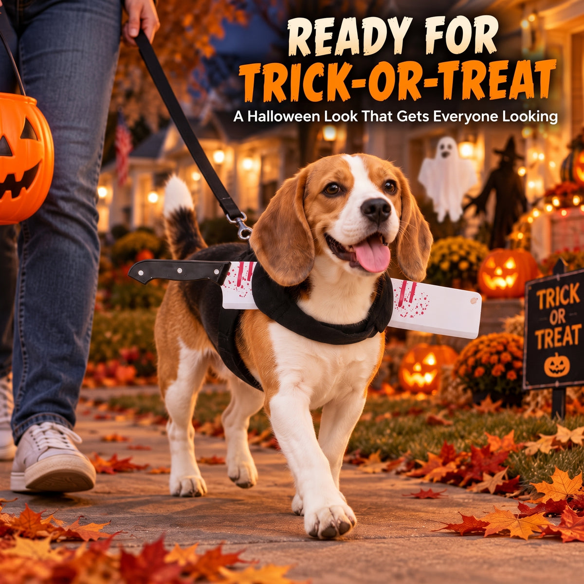 Spooky Prop Dog Costume Harness – Funny Horror Illusion Outfit for Halloween Party Trick-or-Treat Dress-Up