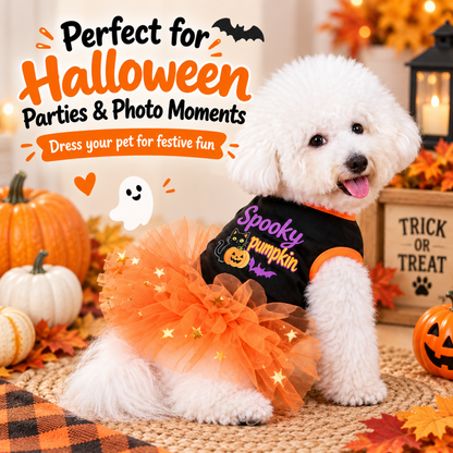 Halloween Tutu Dog Dress – Festive Pumpkin Star Print Costume Outfit for Holiday Parties