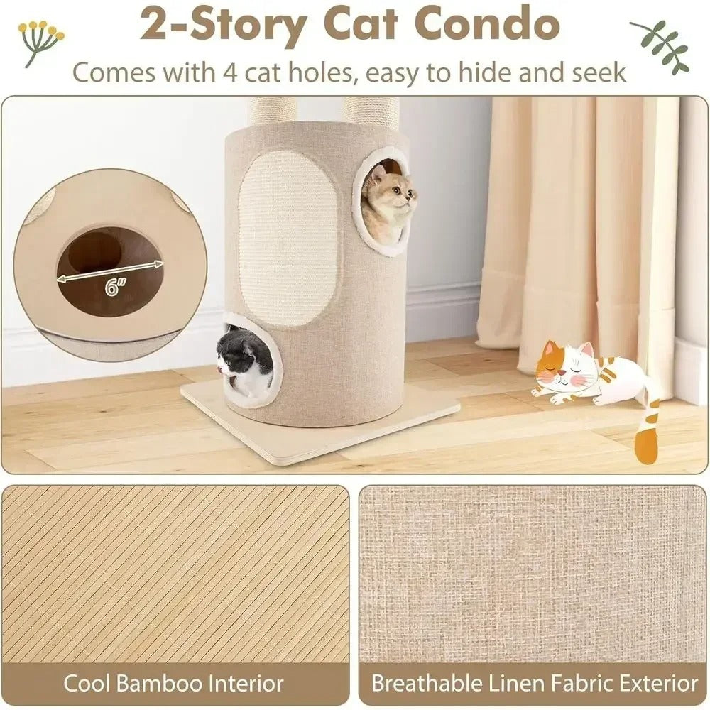 Multi-Level Tall Cat Tree – Indoor Activity Tower With Condo Hammock Scratching Posts And Dangling Play Ball