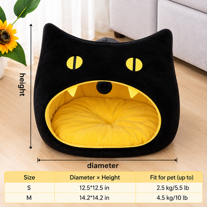 Halloween Cozy Cat Cave Bed – Covered Indoor Pet Tent House with Removable Cushion