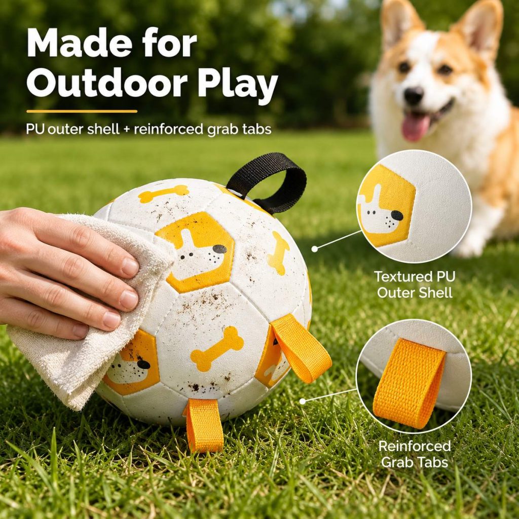 Interactive Grab-Tab Dog Soccer Ball – Backyard Fetch, Chase & Tug Toy for Active Dogs